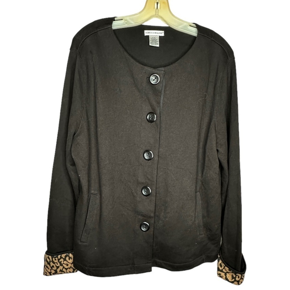 Vintage Rebecca Malone Black Jacket with Animal Print Trim